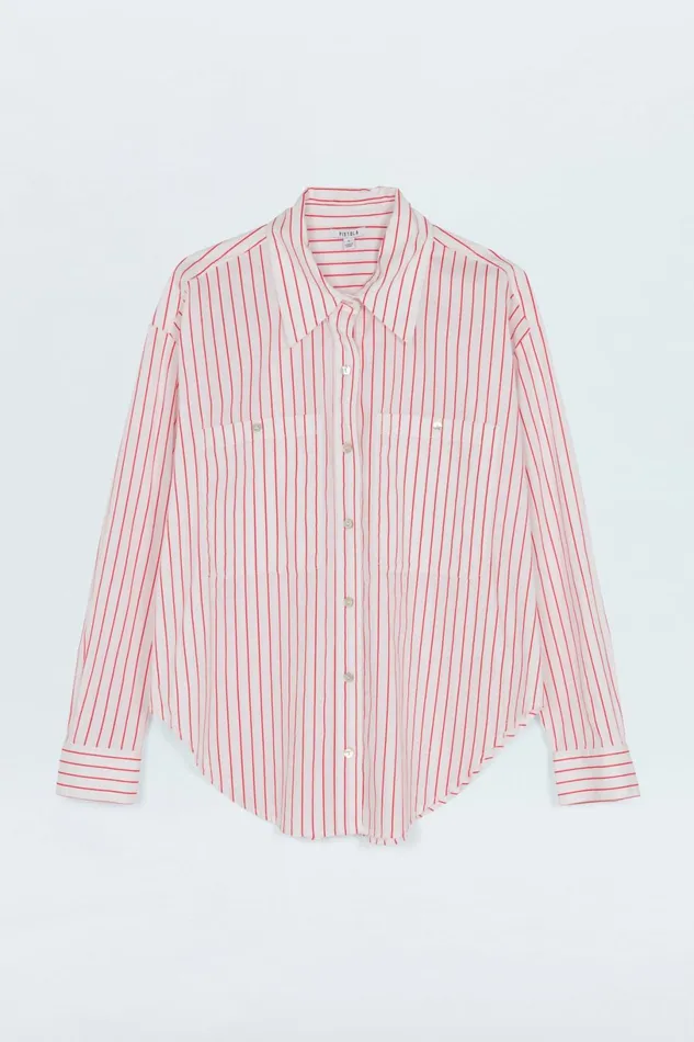 Women Samantha Oversized Button Up Shirt 8211 Ruby Stripe Pistola Denim Tops