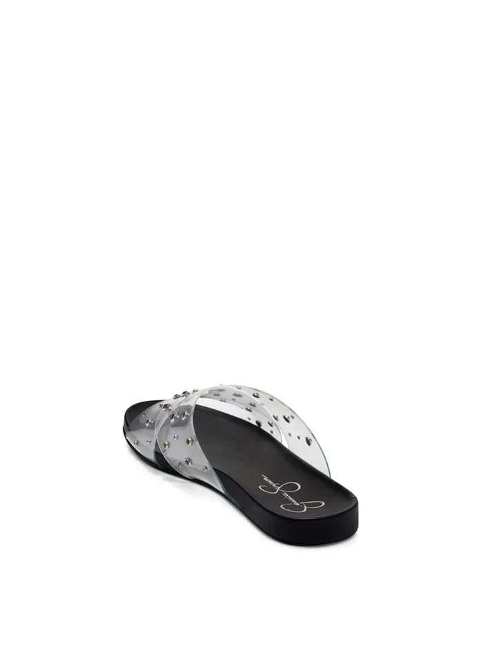 Women Sandals Jessica Simpson Tislie Slide In Clear and Rainbow Clear And Rainbow Stones