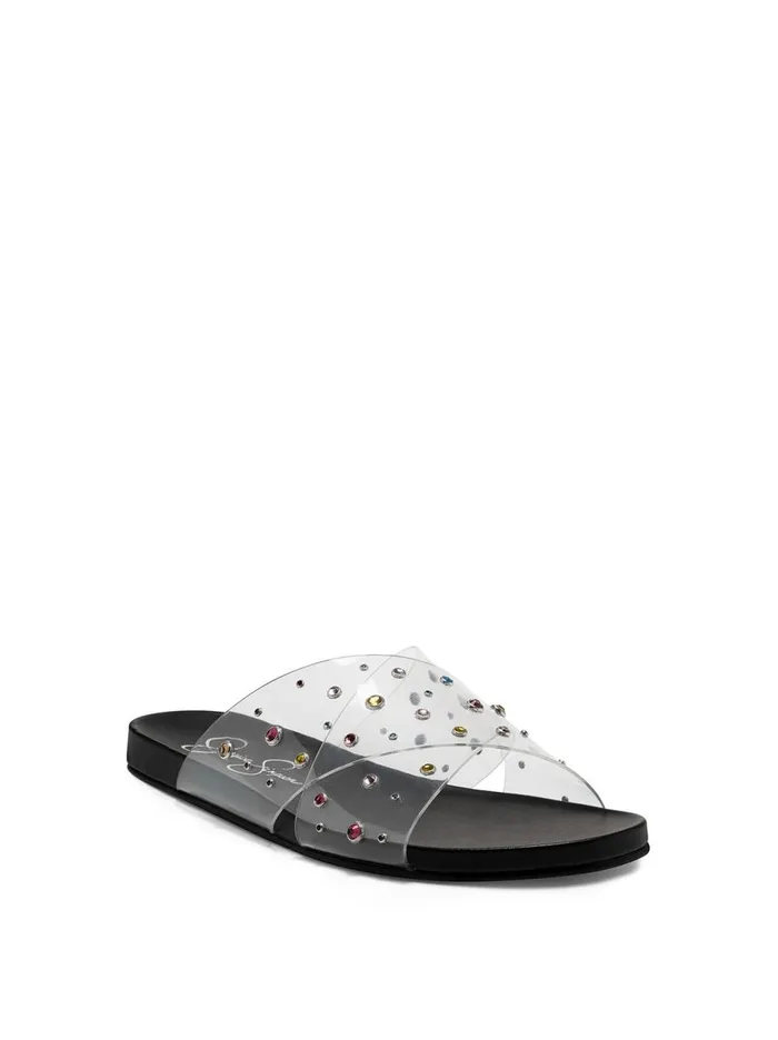 Women Sandals Jessica Simpson Tislie Slide In Clear and Rainbow Clear And Rainbow Stones