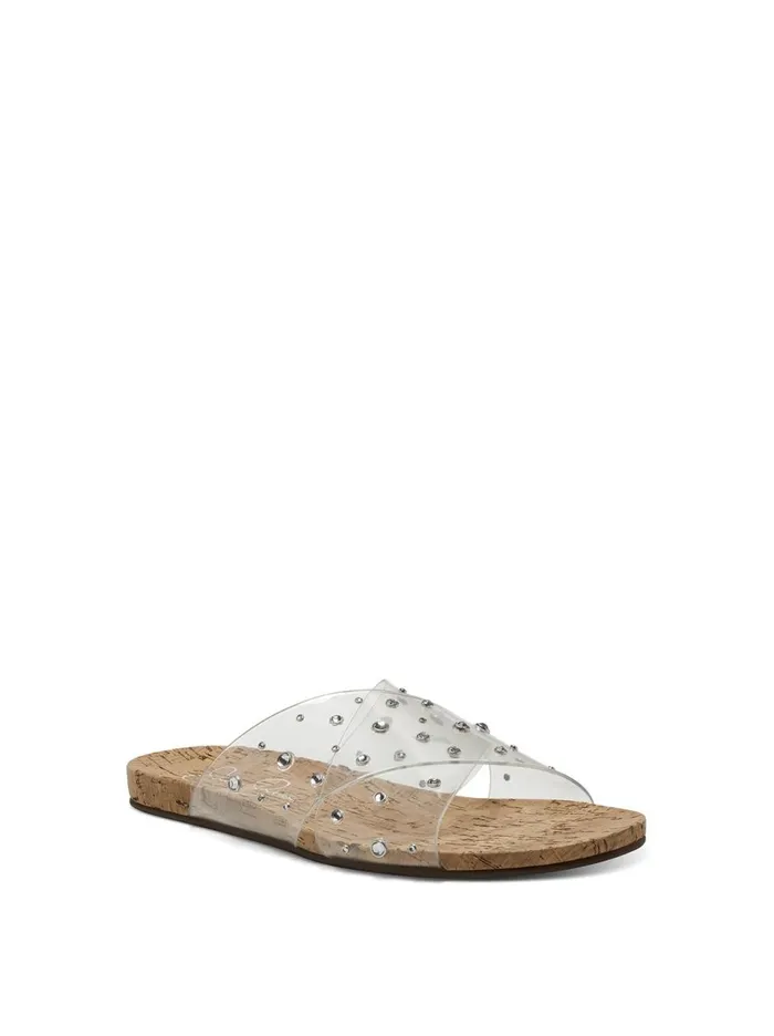 Women Sandals Jessica Simpson Tislie Slide In Clear Clear And Clear Stones