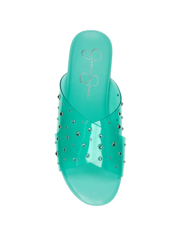Women Sandals Jessica Simpson Tislie Slide In Seabreeze Seabreeze And Blue Stones