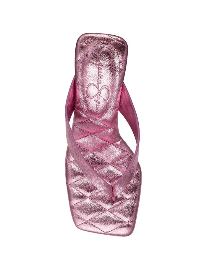 Women Sandals Jessica Simpson Zayde Thong Slide In Pink Metal Pink