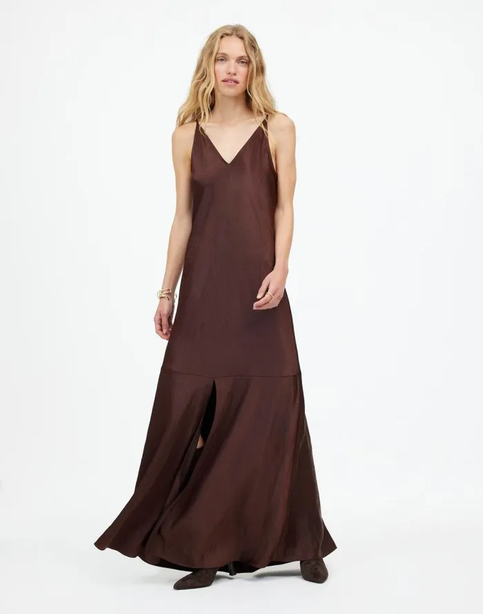 Women Satin Sleeveless Maxi Slip Dress Dark Carob Madewell Dresses
