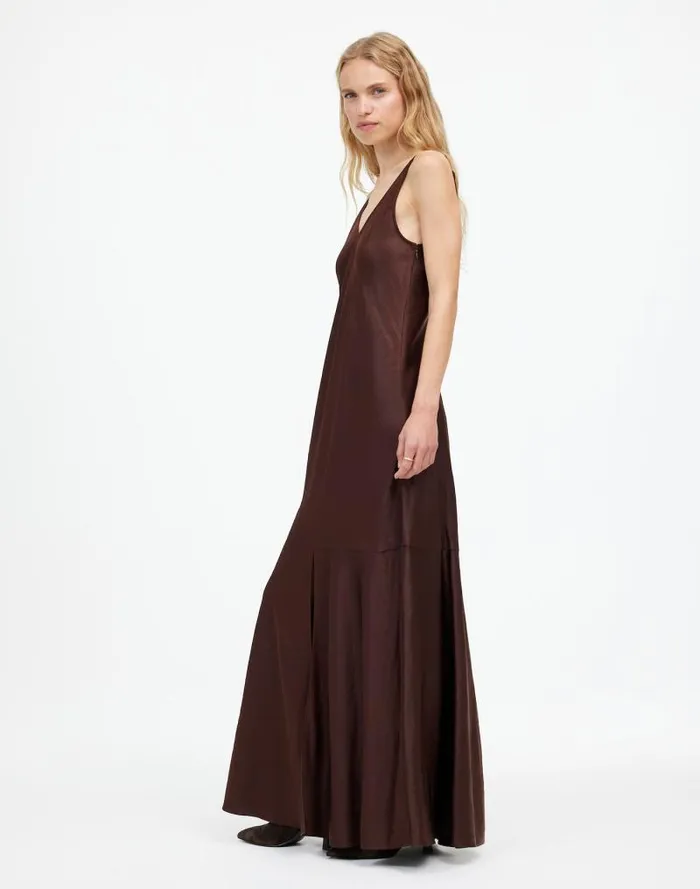 Women Satin Sleeveless Maxi Slip Dress Dark Carob Madewell Dresses