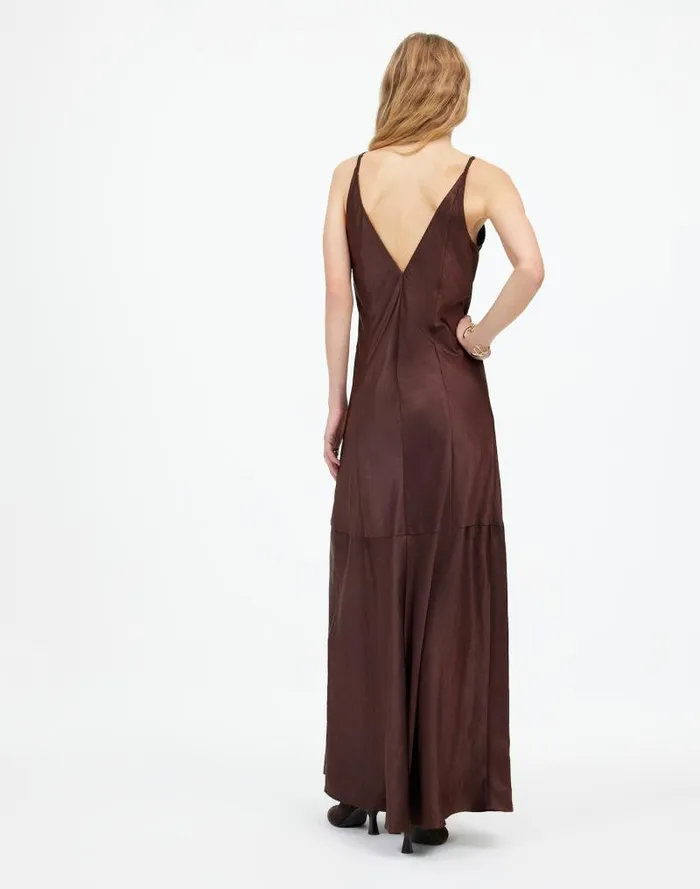 Women Satin Sleeveless Maxi Slip Dress Dark Carob Madewell Dresses