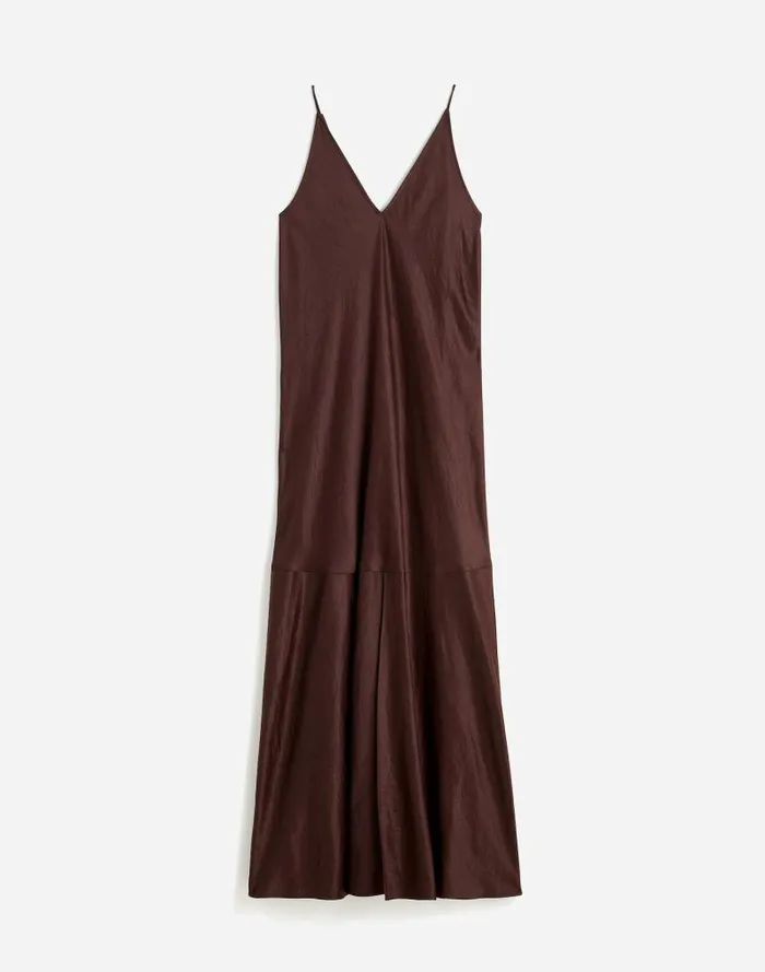 Women Satin Sleeveless Maxi Slip Dress Dark Carob Madewell Dresses
