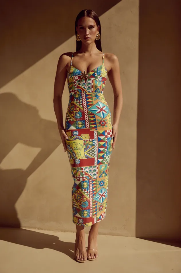 Women Sequin Dresses Runaway The Label BENITO MIDI DRESS Phaedra Print