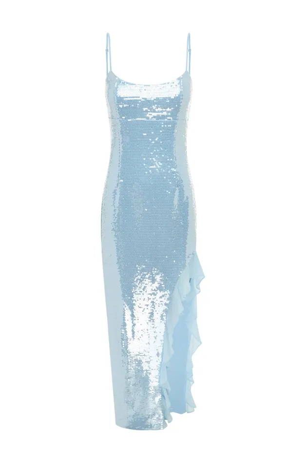 Women Sequin Dresses Runaway The Label LAMIYA MAXI DRESS Light Blue