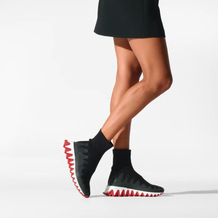 Women Sharky Sock Sneakers 8211 Mesh 8211 Black Black Christian Louboutin Sneakers