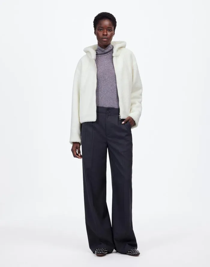 Women Sherpa ZipFront Bomber Jacket Winter White Madewell Coats Jackets