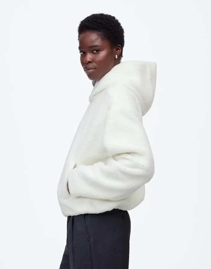 Women Sherpa ZipFront Bomber Jacket Winter White Madewell Coats Jackets