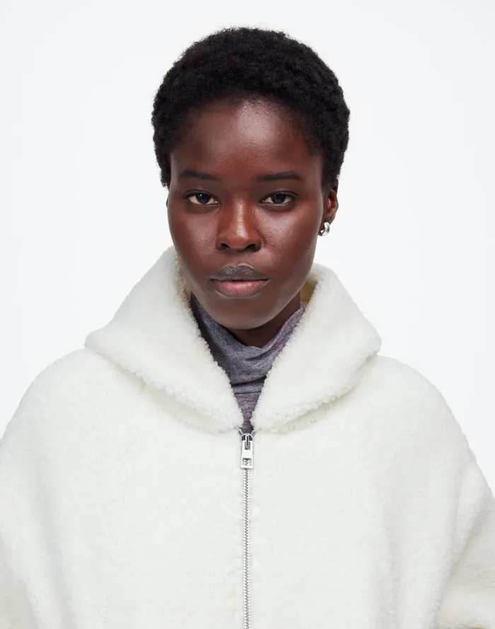 Women Sherpa ZipFront Bomber Jacket Winter White Madewell Coats Jackets
