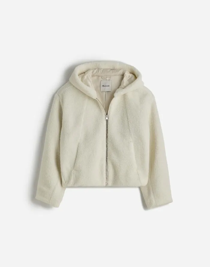 Women Sherpa ZipFront Bomber Jacket Winter White Madewell Coats Jackets