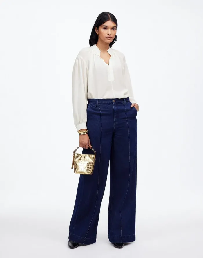 Women Shirred LongSleeve Top In Silk Winter White Madewell Tops and Shirts