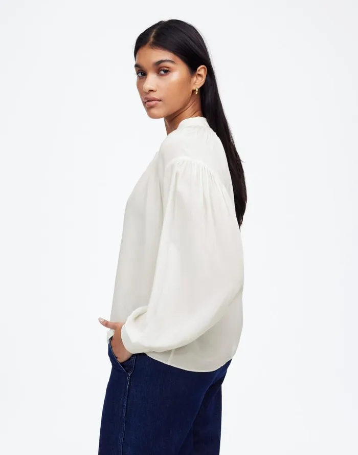 Women Shirred LongSleeve Top In Silk Winter White Madewell Tops and Shirts