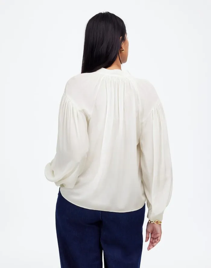 Women Shirred LongSleeve Top In Silk Winter White Madewell Tops and Shirts