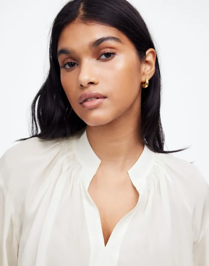 Women Shirred LongSleeve Top In Silk Winter White Madewell Tops and Shirts