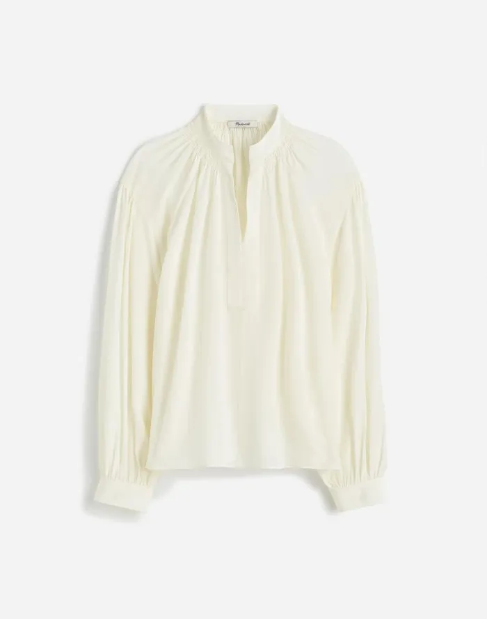 Women Shirred LongSleeve Top In Silk Winter White Madewell Tops and Shirts