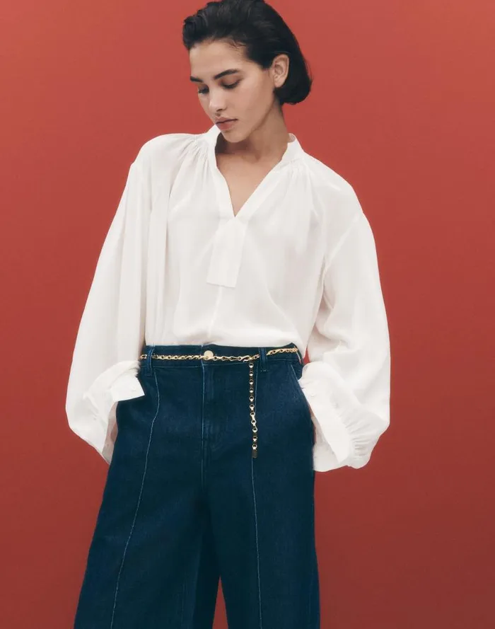 Women Shirred LongSleeve Top In Silk Winter White Madewell Tops and Shirts