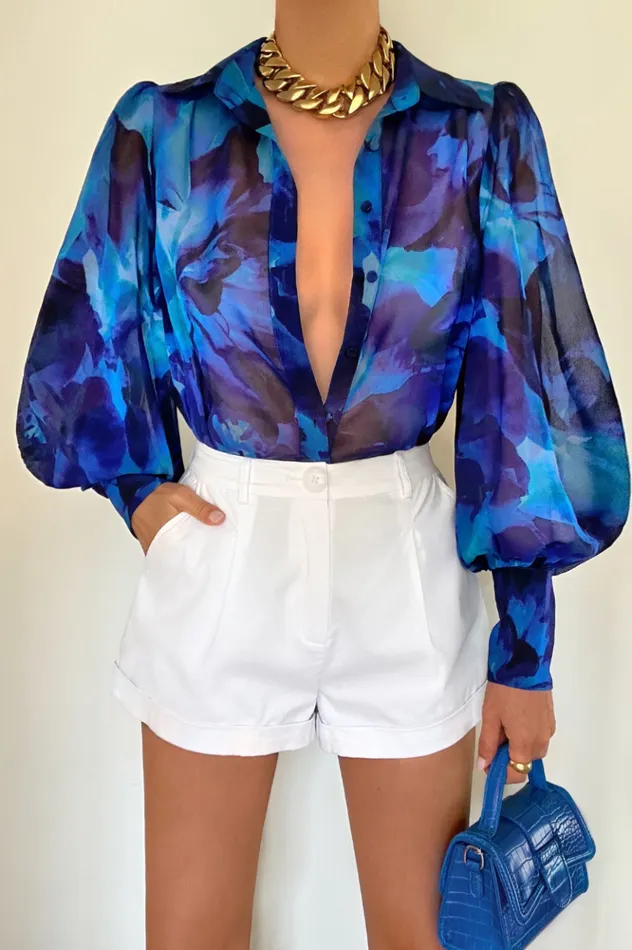 Women Shirts and Blouses Runaway The Label Calista Shirt Blue Floral