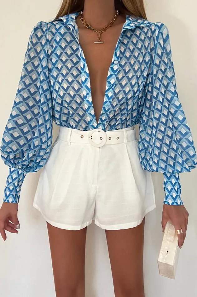 Women Shirts and Blouses Runaway The Label FLEETWOOD BLOUSE Blue Geo
