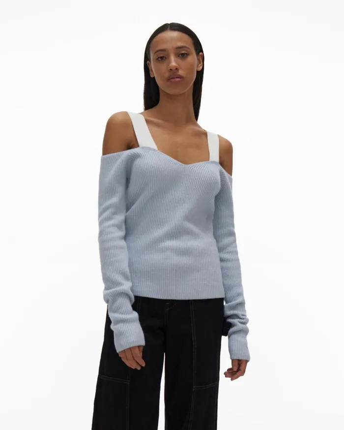 Women Shoulder Strap Pullover Cyber Blue Helmut Lang Sweaters