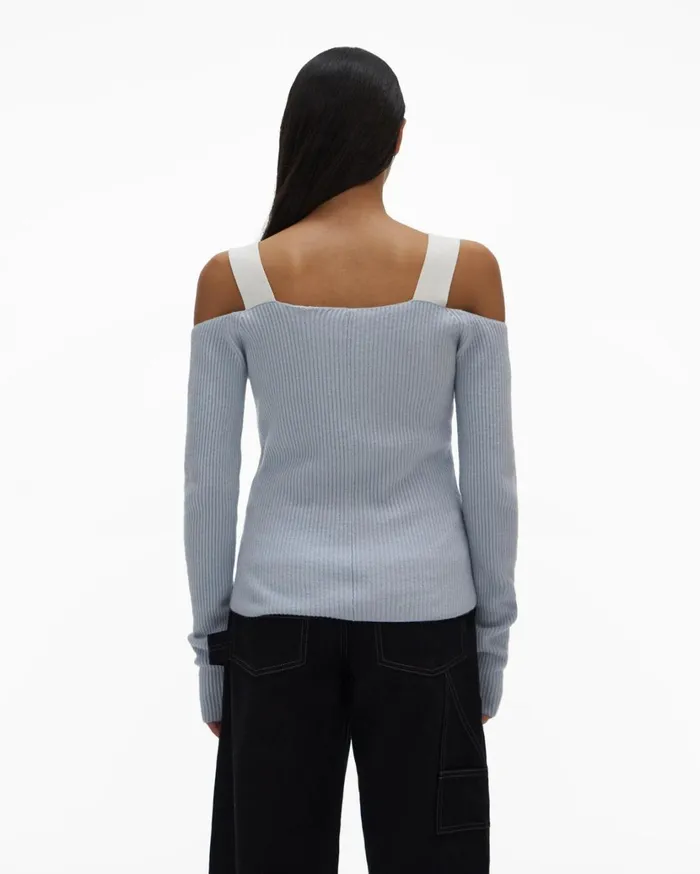 Women Shoulder Strap Pullover Cyber Blue Helmut Lang Sweaters