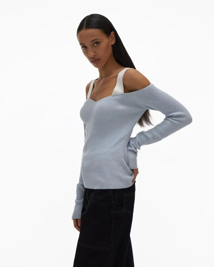 Women Shoulder Strap Pullover Cyber Blue Helmut Lang Sweaters
