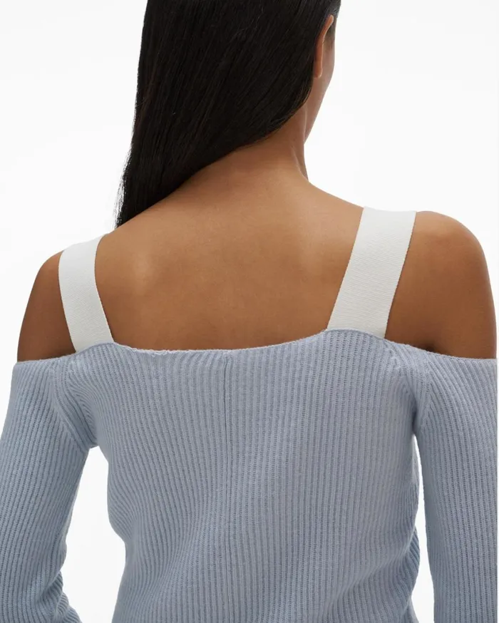 Women Shoulder Strap Pullover Cyber Blue Helmut Lang Sweaters