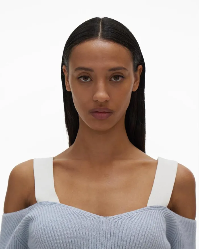 Women Shoulder Strap Pullover Cyber Blue Helmut Lang Sweaters