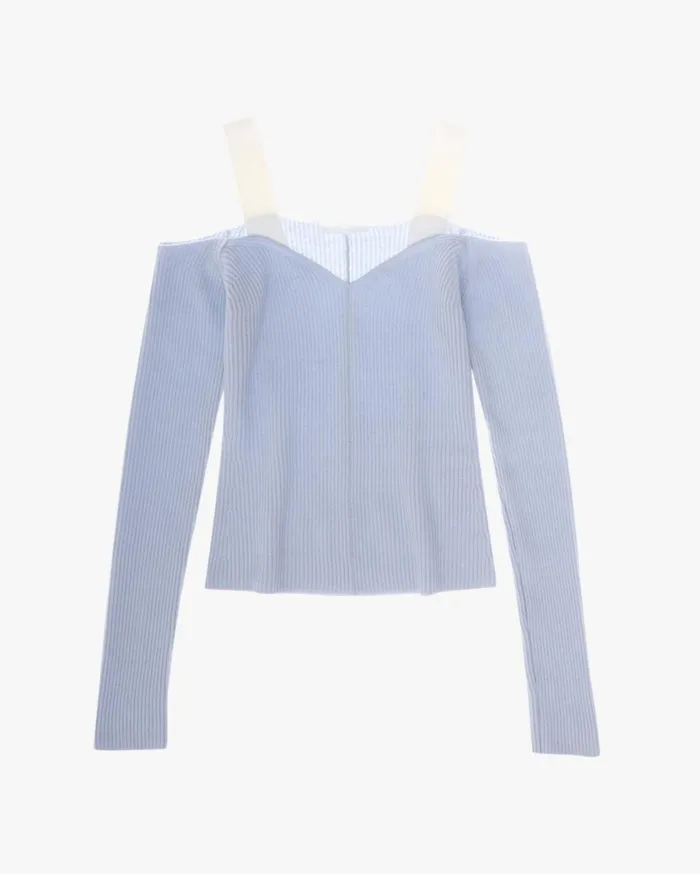 Women Shoulder Strap Pullover Cyber Blue Helmut Lang Sweaters