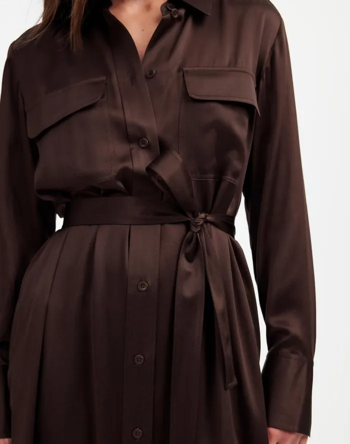 Women Silk Belted Midi Shirtdress Dark Carob Madewell Dresses