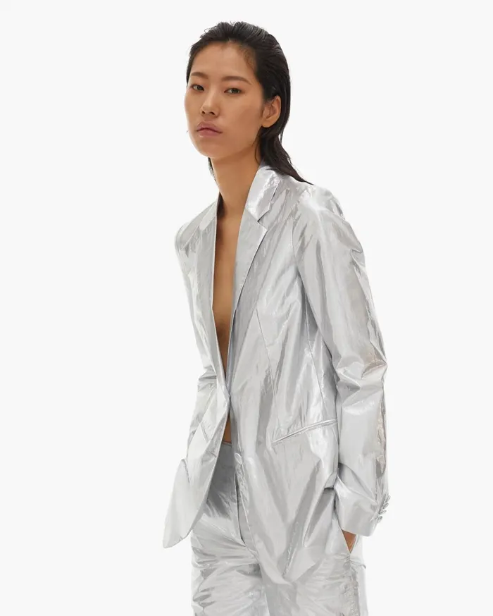 Women Silver Blazer Silver Helmut Lang Jackets