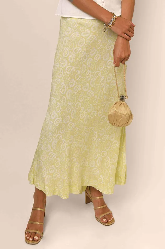 Women Skirts RIXO Kelly Chartreuse Paisley Stamp