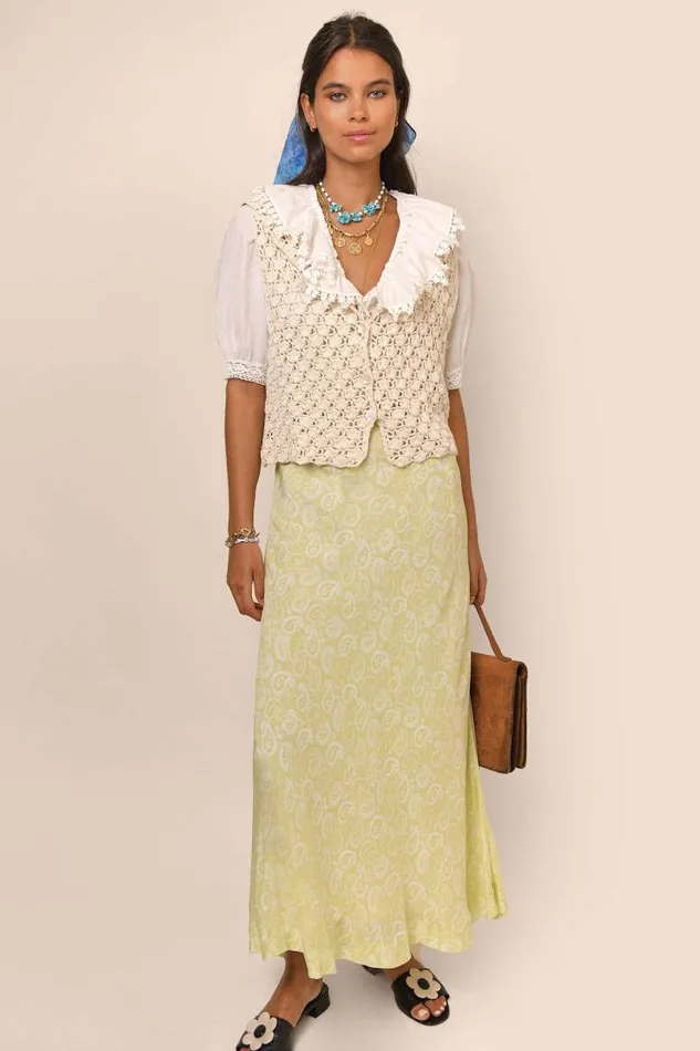 Women Skirts RIXO Kelly Chartreuse Paisley Stamp Women Skirts RIXO Kelly Chartreuse Paisley Stamp