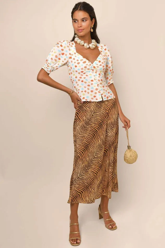 Women Skirts RIXO Kelly Sepia Tiger Women Skirts RIXO Kelly Sepia Tiger