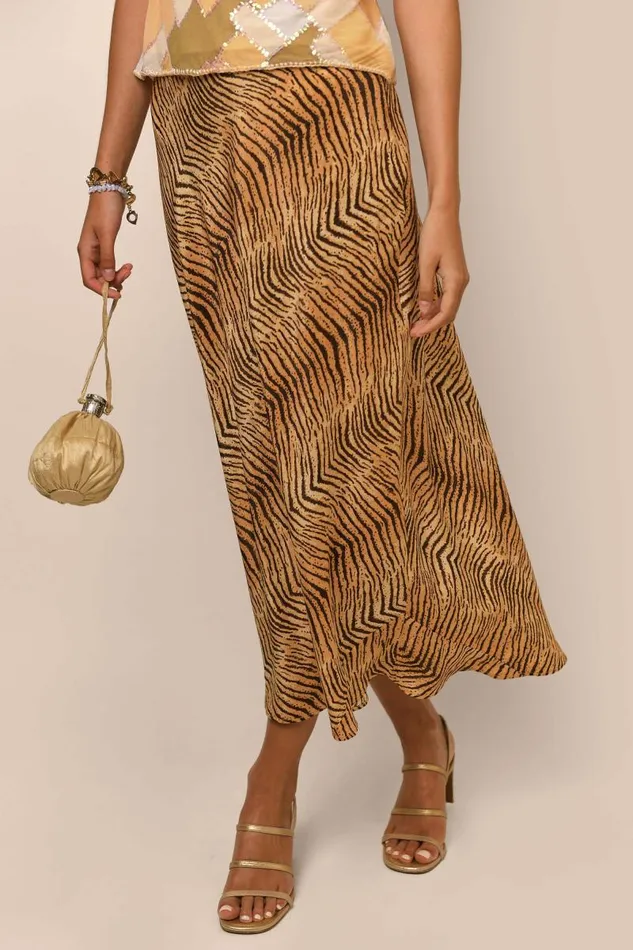 Women Skirts RIXO Kelly Sepia Tiger Women Skirts RIXO Kelly Sepia Tiger