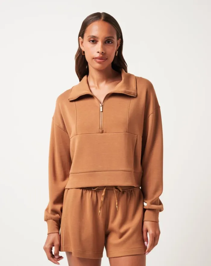 Women SKYLOFT SOFT HALF ZIP Chestnut TravisMathew Hoodies and Pullovers