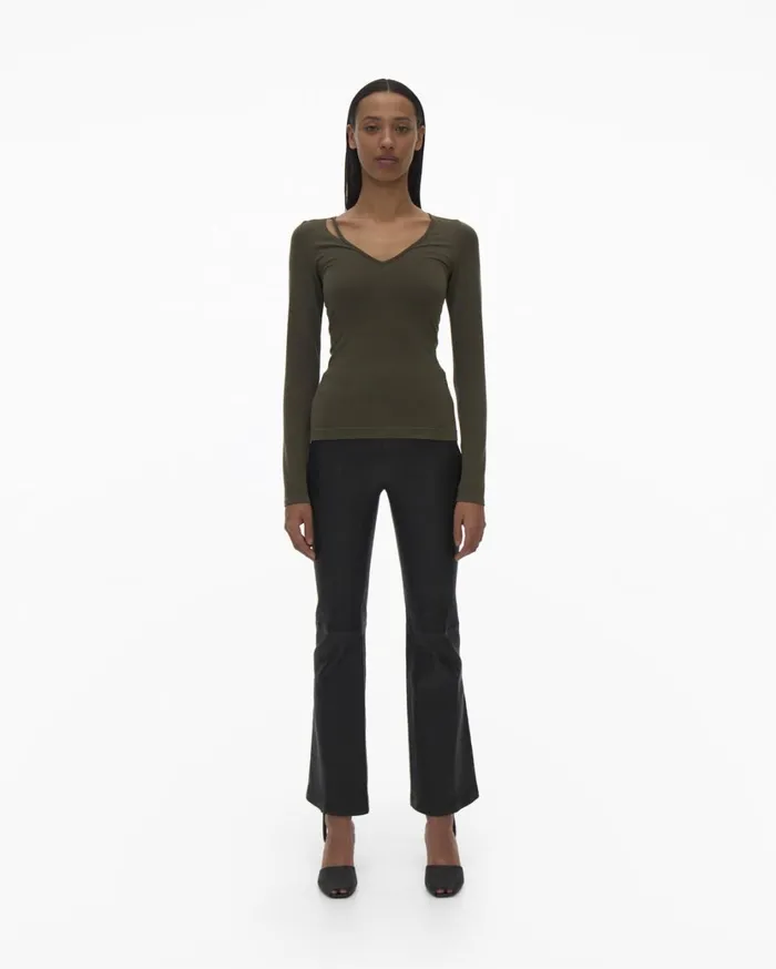 Women Slash V Neck Top Hunter Sage Helmut Lang Tops