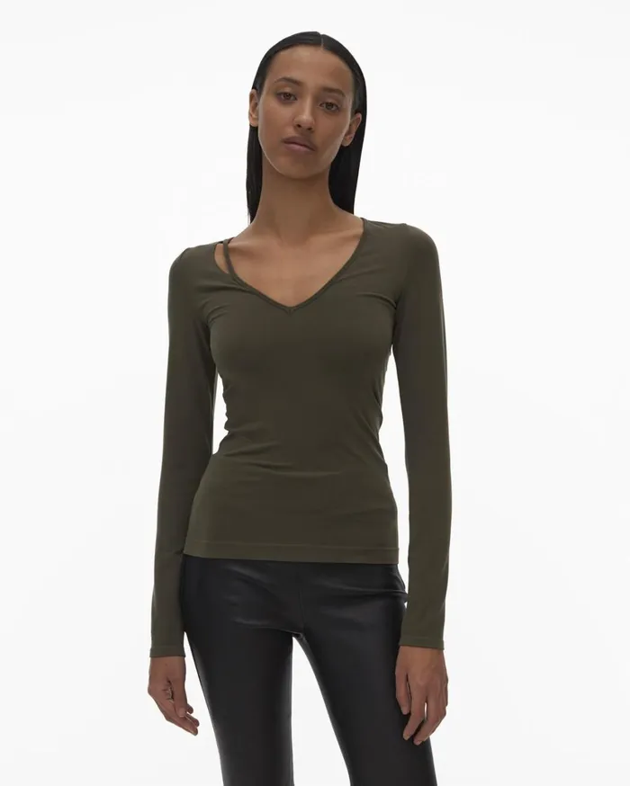 Women Slash V Neck Top Hunter Sage Helmut Lang Tops