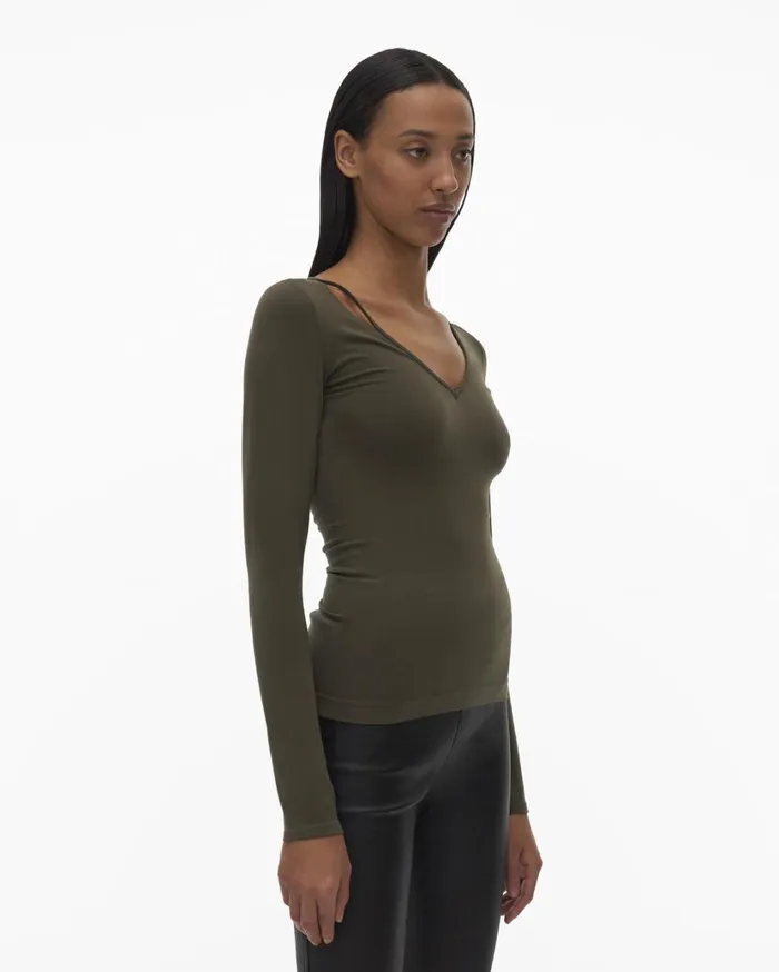 Women Slash V Neck Top Hunter Sage Helmut Lang Tops