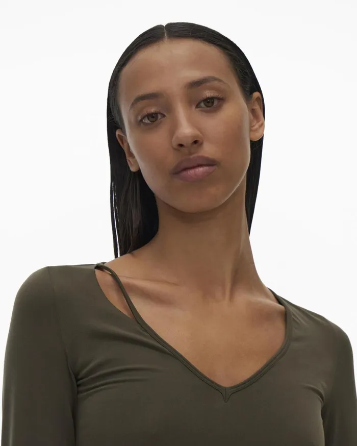 Women Slash V Neck Top Hunter Sage Helmut Lang Tops