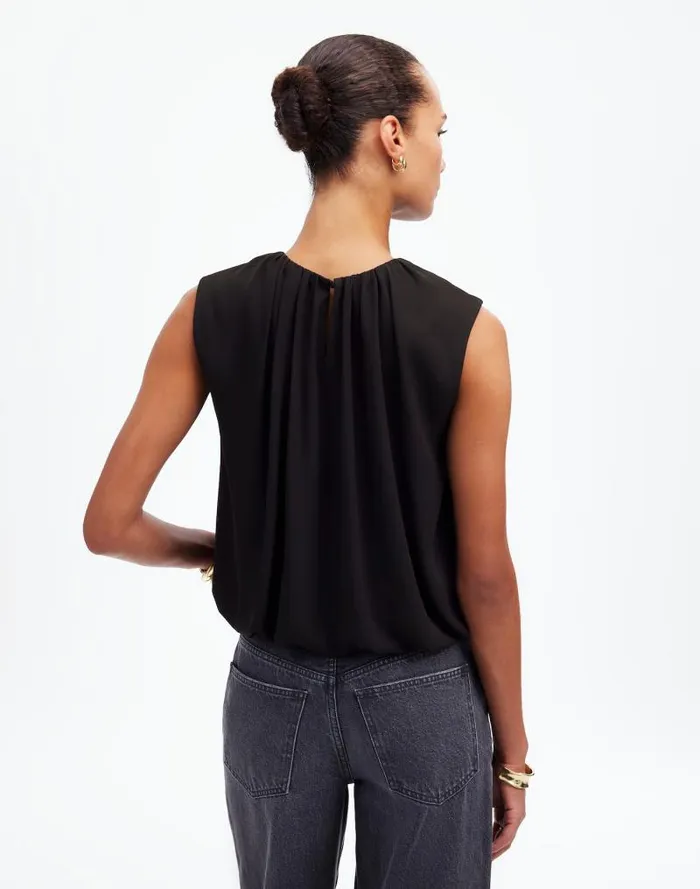 Women Sleeveless Bubble Top In Chiffon True Black Madewell Tops and Shirts