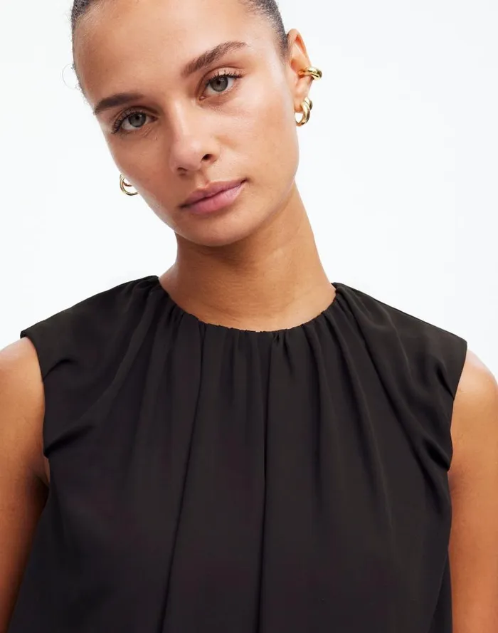 Women Sleeveless Bubble Top In Chiffon True Black Madewell Tops and Shirts