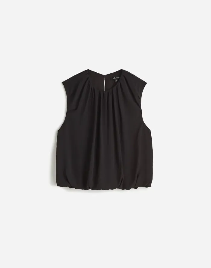 Women Sleeveless Bubble Top In Chiffon True Black Madewell Tops and Shirts