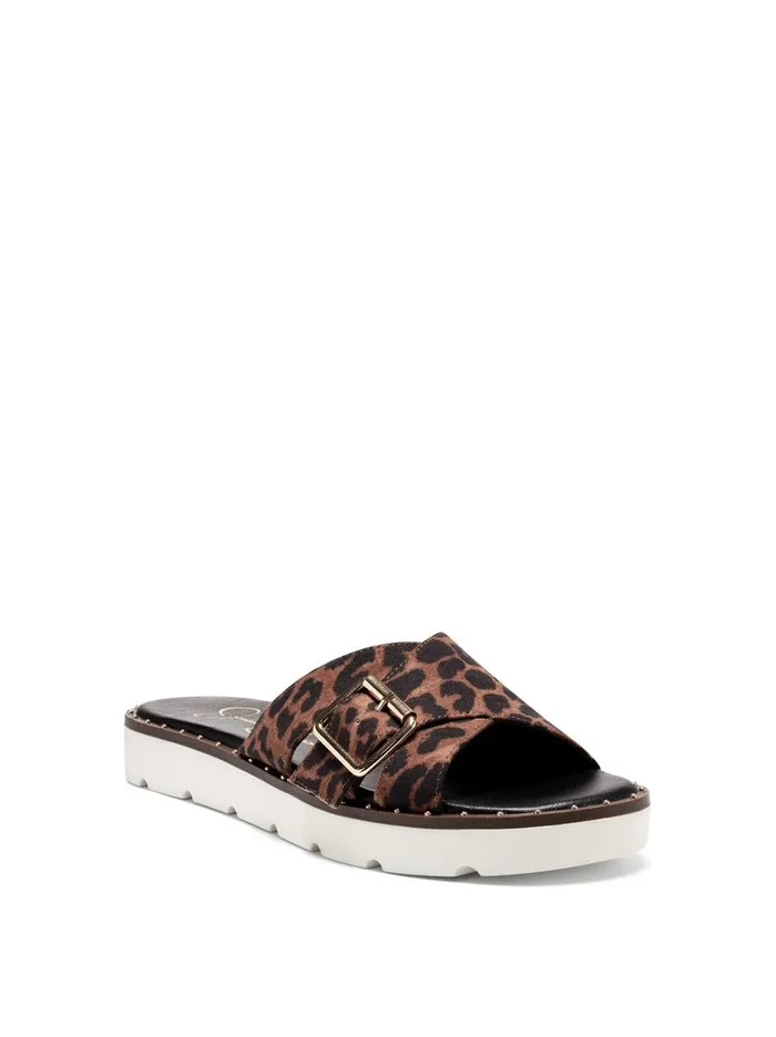 Women Slides and Mules Jessica Simpson Maritah Flat In Leopard Natural Leopard