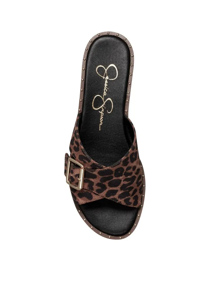 Women Slides and Mules Jessica Simpson Maritah Flat In Leopard Natural Leopard