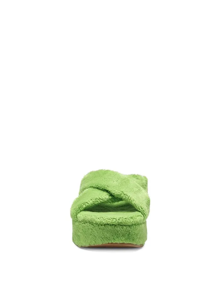 Women Slides and Mules Jessica Simpson Talulla Platform Slide In Green Fuzzy Green