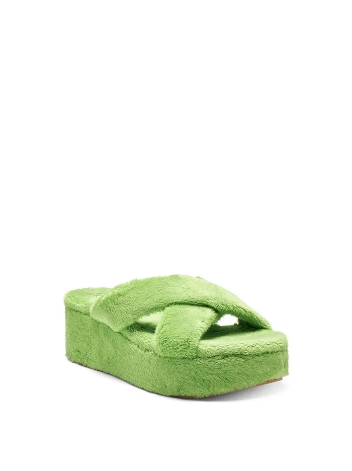 Women Slides and Mules Jessica Simpson Talulla Platform Slide In Green Fuzzy Green