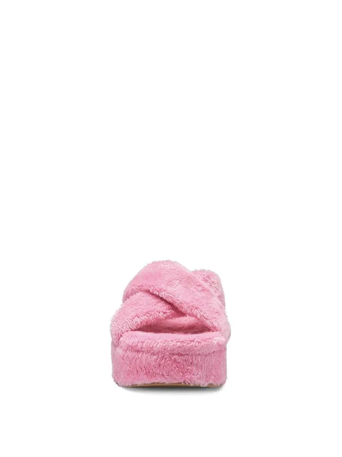 Women Slides and Mules Jessica Simpson Talulla Platform Slide In Pink Fuzzy Pink